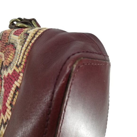 Patricia Nash Brown Leather Tapestry Purse Handbag Shoulder Zipper Pockets Chain - Picture 9 of 11